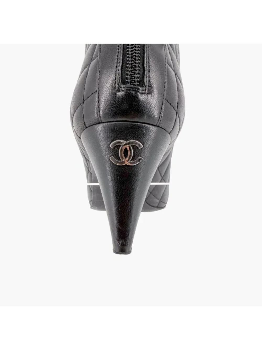 Chanel CC Quilted Cap Toe Ankle Boots Black Leather Size 38.5 US 7.5-8 Mid Heel - Picture 9 of 15